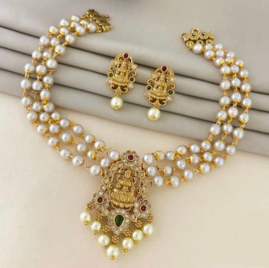 Lakshmi Design Necklace With Three Line Pearls